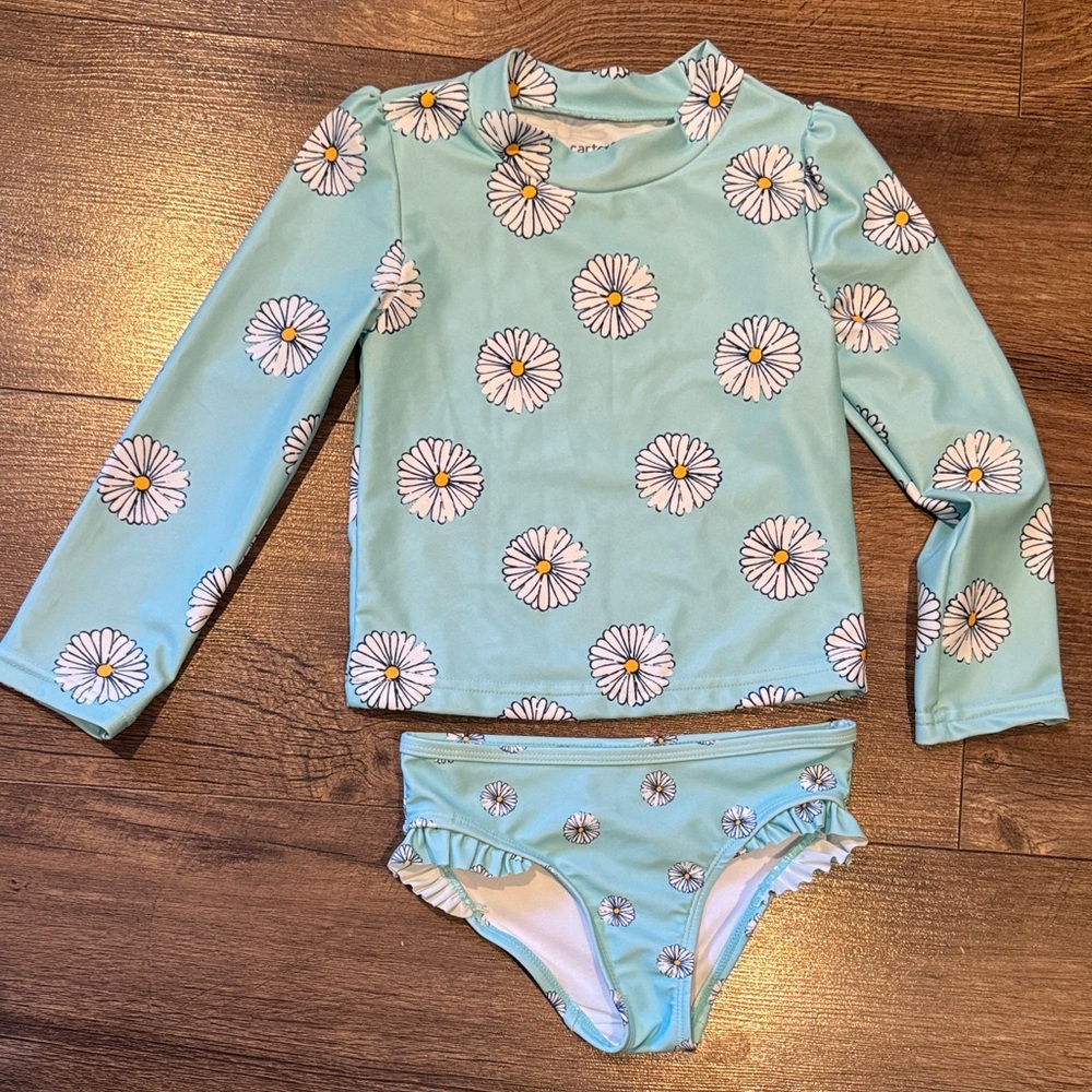 Kids Swim Set - Blue Floral Rashgaurd